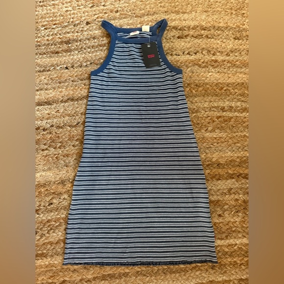 NEW Levi’s XS Blue & White Striped Sleeveless Racerback Dress 90s - Picture 1 of 7